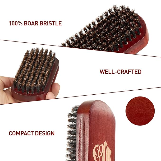 Beard Brush Set for Men | with 100% Boar Bristle Black Walnut Wood Beard Brush, Foldable Beard Brush, Foldable Scissors, Beard Comb