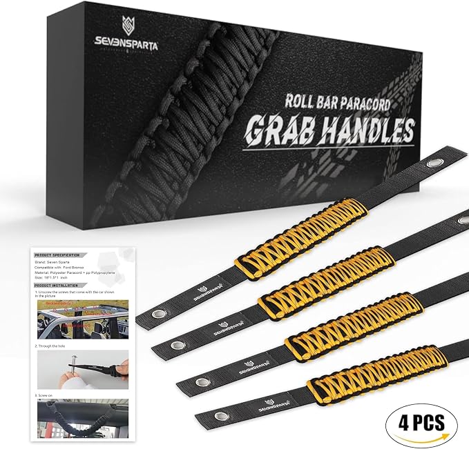 SEVEN SPARTA 4pack Roll Bar Grab Handles for Ford Bronco 2021-2026 2/4 Door | No Drill Install, Color-Matched Paracord Handles, Uses Factory Bolts, Sturdy & Comfortable Grip for 2021-2026 Bronco 2/4 Door