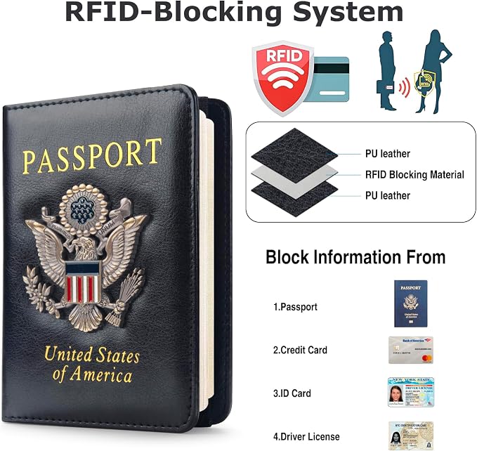 Premium Passport Holder for Travel RFID Blocking Passport Cover Slim | Passport Cover for Women Men Leather US Passport Wallet Case for Travel Passport Book Cover Travel Document Organizer Carrier