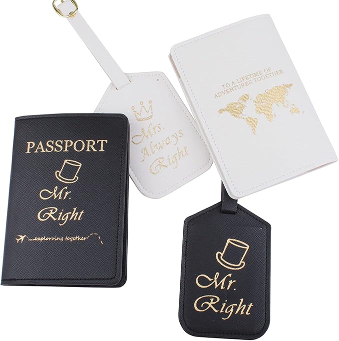 passport holder mrs and mr, Passport Wallets Travel Holder Set,Honeymoon gift, Wedding Bridal Shower Gift,Travel Luggage Tags Passport Cover (Mr. Right and Mrs. Always Right)