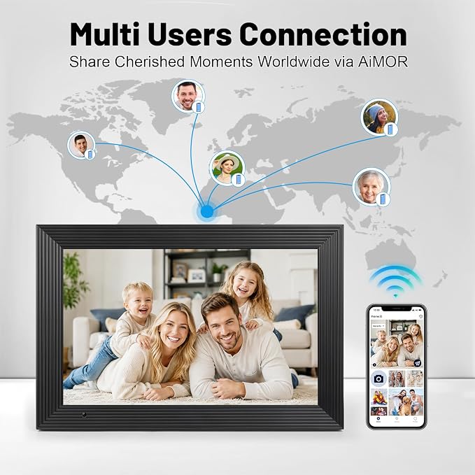 AEEZO Digital Picture Frame, 10.1'' WiFi Electronic Photo Frames with 32GB Memory, 1280 * 800 IPS HD Touch Screen, Auto-Rotate Easy Setup via AiMOR APP, Gifts for Parents and Grandparents Black