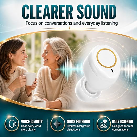 Hearing Amplifier Rechargeable for Seniors Adults - Personal Sound Amplifier Device with Charging Case, Noise Reduction for TV Watching Conversations, Easy Volume Control, Comfortable In-Ear PSAP (White)
