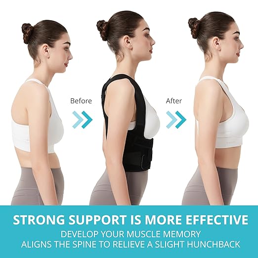 SHAPERKY Posture Corrector for Women for Support: Back Brace for Full Back Support - Adjustable Shoulder Straightener for Women and Men (Black, Small)
