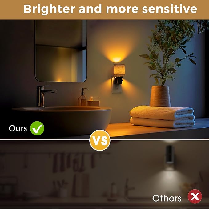 L LOHAS LED Night Lights Plug into Wall,Linen Fabric Cylinder Night Light | 2 Pack Dusk to Dawn Sensor Vintage Nightlight, Amber Warm Light 0-100LM Dimmable, Decor for Bedroom Living Room Hallway