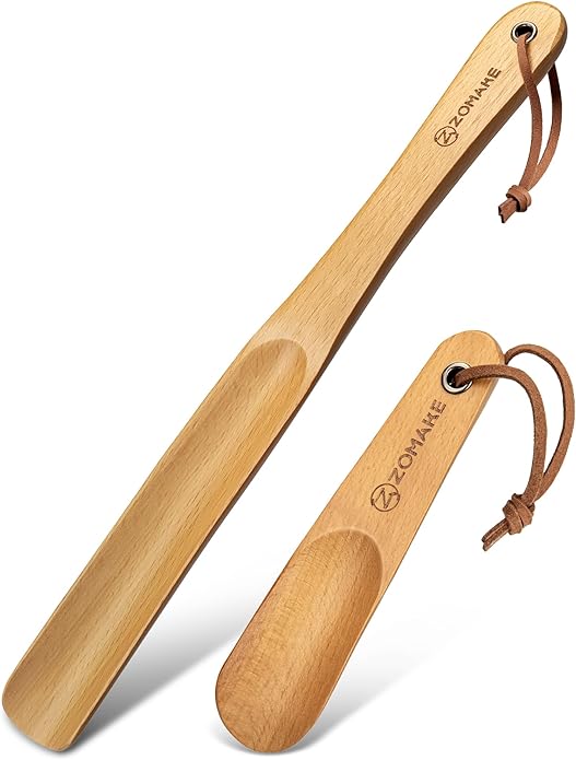 ZOMAKE Shoe Horn Long Handle for Seniors Men Women, Wooden Long Shoehorn Boot Horn, Travel Small Wood Shoe Spoon for Kids