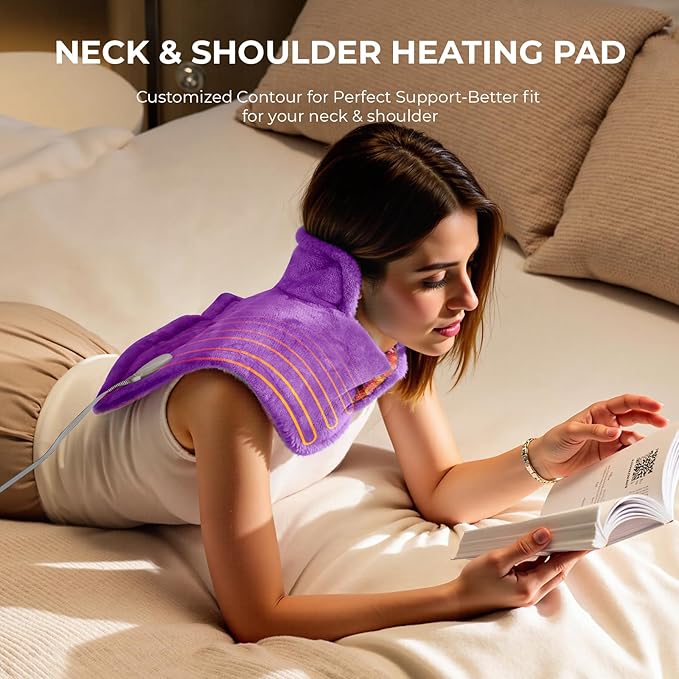 VAAGHANM Heating Pad: Electric Heat Pad for Pain Relief-Weighted Instant Heating Pads for Neck and Shoulders-6 Heat Options & 6 Auto Timer Mode-Gifts for Mom Women -Purple