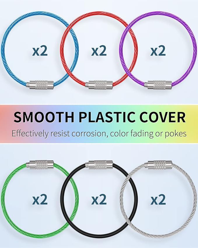 Uniclife 4 Inch Wire Keychain Cable Heavy Duty Stainless Steel Key Ring | Large Holder for Luggage Tag Keeper Travel, 1.8 mm Braided, 4.8 Inch Length, 1.6 Diameter, 80 lbs Hold, Corrosion Resistant
