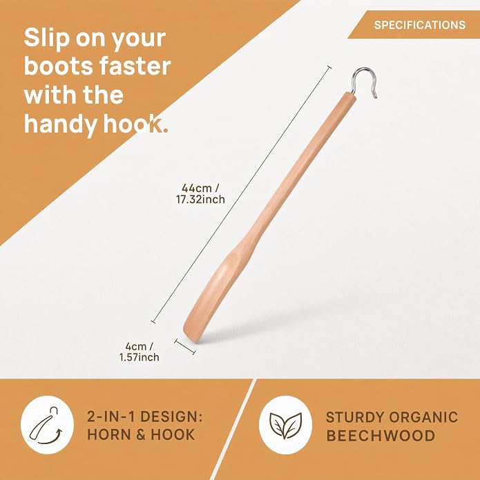 17.3" Innovative Shoe Horn with Boot Hooks, Multi-functional, Perfect Gifts for Seniors, Men, Women, Kids