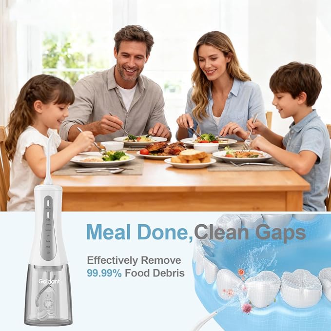 350ML Water Dental Flosser Teeth Pick with Travel Bag, 5 Modes Portable Cordless Oral Irrigator Cleaner, Electric Rechargeable IPX7 Waterproof for Home Travel Teeth Cleaning flossing (White)