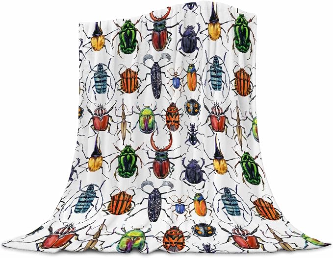 Colorful Beetle Insect Throw Blanket for Kids & Bug Lovers - Super Soft Flannel Blankets, Cozy Fleece Blanket for Boys & Girls, Lightweight Warm Gift for Toddlers & Children - 40"x50" All Seasons