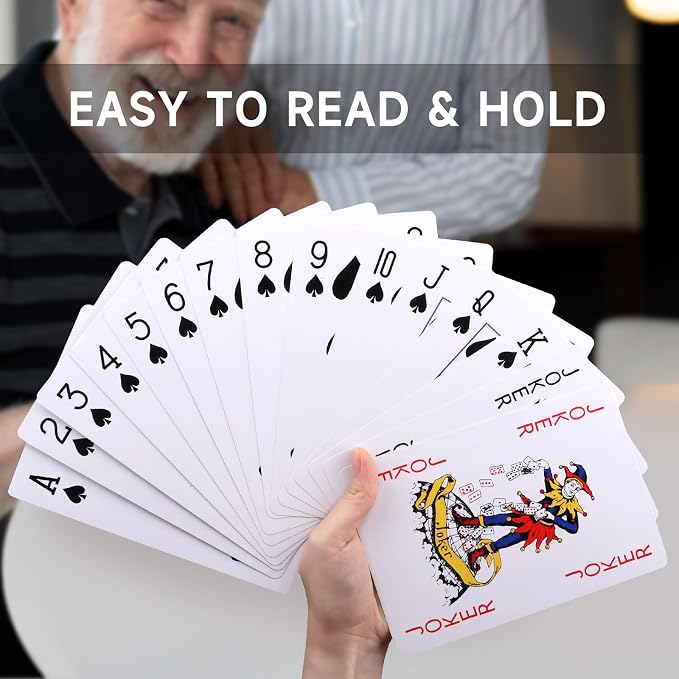 GSE Jumbo Playing Cards, Large Oversized Playing Cards, Huge Poker | Large Print Cards Deck, Easy Read For Adults & Seniors, Magic Party, Casino Party Decorations