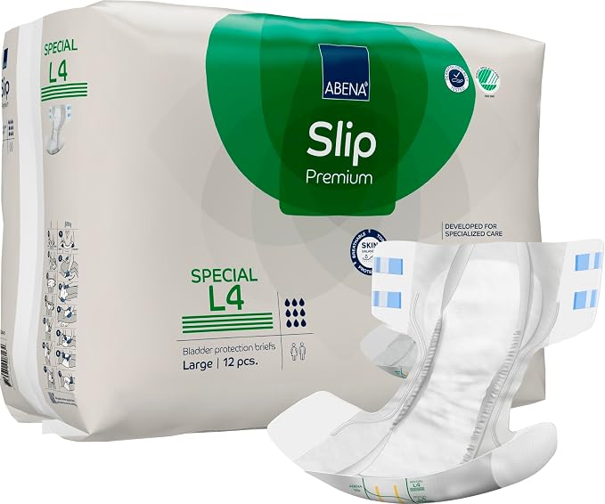 Abena Classic Design Adult Diapers, Slip Special Premium Incontinence Briefs, Heavy Absorbency, Level 4, Large, 12 Count