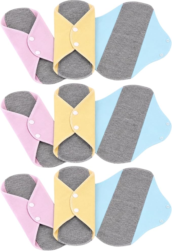 Reusable Incontinence Pads, 9-Pack Washable Cotton Bladder Leakage Protection, Heavy Flow Postpartum Recovery, Overnight Security for Active Women and Elderly Care, Polyester and Cotton Blend Fabric