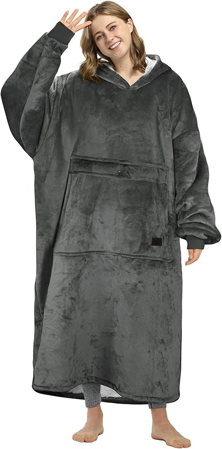 Catalonia Oversized Blanket Hoodie Sweatshirt, Wearable Sherpa Lounging Pullover for Adults Women Men