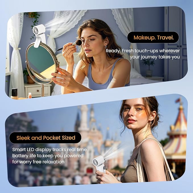 Portable Clip-On Mini Fan Handheld Turbo Fan with 100 Speeds 3000mAh | Rechargeable Stroller Fan Pocket Size USB Cooling Fan for Travel, Camping, Lash Tech & Office