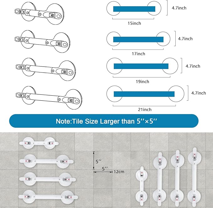15inch Suction Shower Grab Bar, Portable Shower Handle Bar Suction Grip Bar Bathtub Handle with Strong Hold Suction Cup Fitting and Rapid Release for Bathroom(Max Capacity :300lb