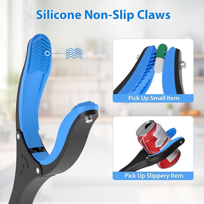43" Grabber Reacher Tool Foldable Extension Grabber for Seniors Blue | 360° Rotating Jaw, Two Magnets, 4" Wide Claw Opening, Extra Long Trash Picker Upper, Mobility Aid Reaching Tool for Elderly