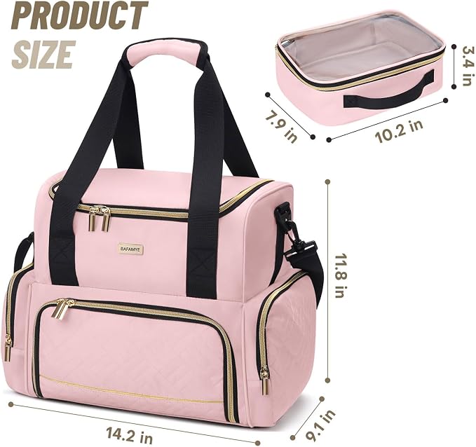 BAFAMYE Large Medicine Storage Bag with 2 Removable Cases, Medicine Storage Bag with Multiple Storage Sections,with Shoulder Strap,Suitable for Travel or Home,Pink
