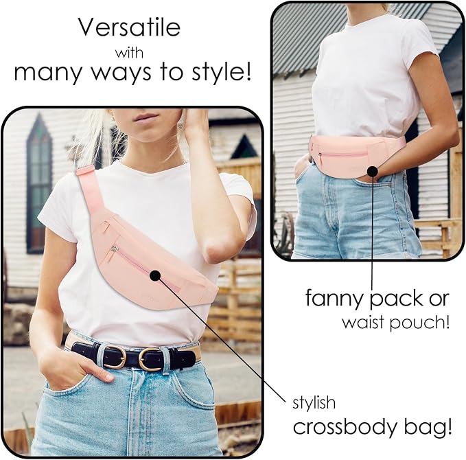 MAXTOP Large Mono Pink Fanny Pack Cute Belt Bag for Women Gift Trendy Stuff | Versatile,4-Zipper Pockets,Crossbody Bag Waist Purse for Women Fanny Pack Trendy Belt Bag with Adjustable Strap
