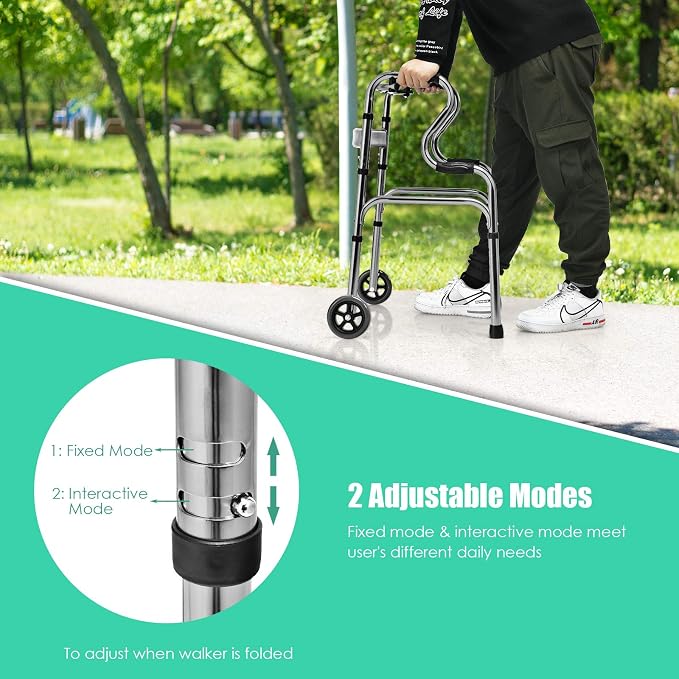 Goplus 3-in-1 Stand-Assist Folding Walker with 5" Wheels, Heavy Duty Walking Mobility Aid Supports up to 220lbs, Can be Used as Toilet Safety Rail, Narrow Drive Walkers for Seniors Elderly Adult
