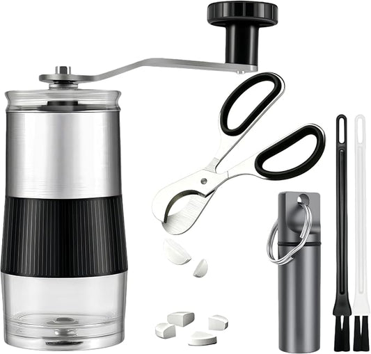 Pill Crusher & Splitter Stainless Steel with Ceramic Burr for Fine Powder | Manual Grinder and Cutter for Elderly Care, Pet Feeding & Travel