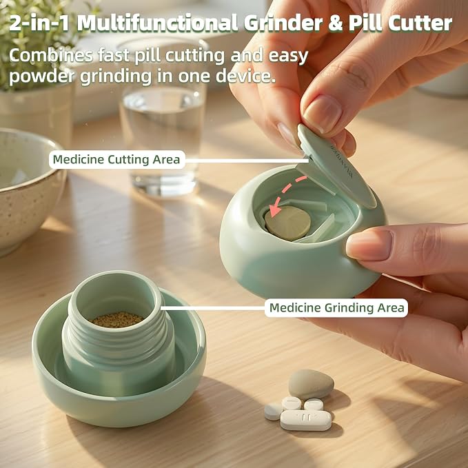 Mini Pill Cutter Splitter with Grinding Function, 2-in-1 Portable Pill Grinder for Travel & Pet, Precise Cutting for Pills Vitamins