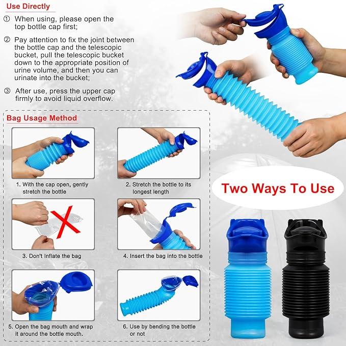 Pee Bottles For Men,Collapsible Urine Bottle With Disposable Replacement Bags,Car Pee Bottle For Men And Women,750ml,Leakproof,2-Piece Set Emergency Urinal For Road Trips,Traffic Jams And Camping