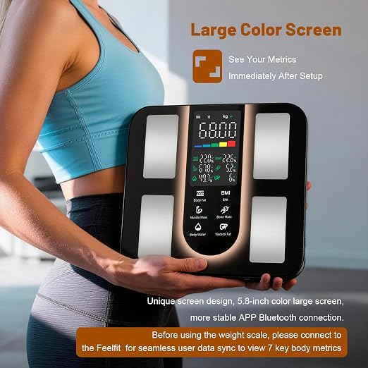 Smart Scale for Body Weight:23 Metrics Digital Scale for Health-Conscious Users - 5.8" Color Display Body Fat Scale, Bluetooth Sync, Accurate Tracking, ABS Material, 400lbs