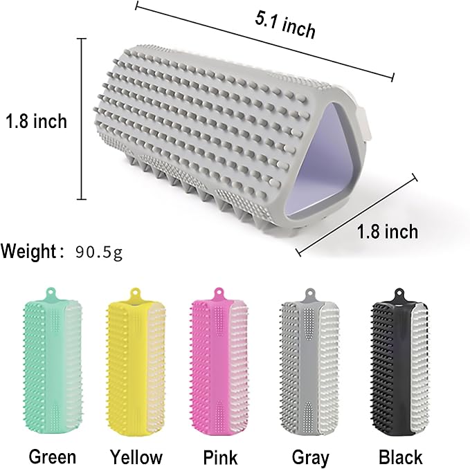 Triangular Wrap-Around Pet Grooming & Bath Brush for Dogs & Cats – 3-in-1 Silicone Dog Bath Brush with Deshedding Bristles, Massage Cones & Deep Cleaning Nubs, Soft Flexible Self-Cleaning Design,Pink