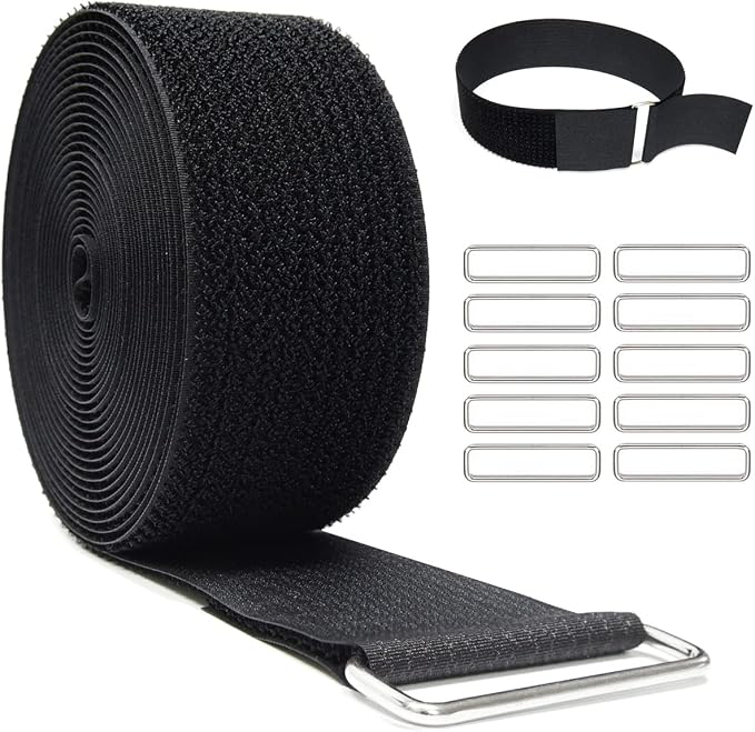 YMCRLUX 2" x32ft Reusable Cinch Strap with 20 Metal Buckles, Cut-to-Length Fastening Securing Straps, Adjustable Nylon Cable Straps and Cord Ties for Organizer or Storage, 2 inch Wide, Black