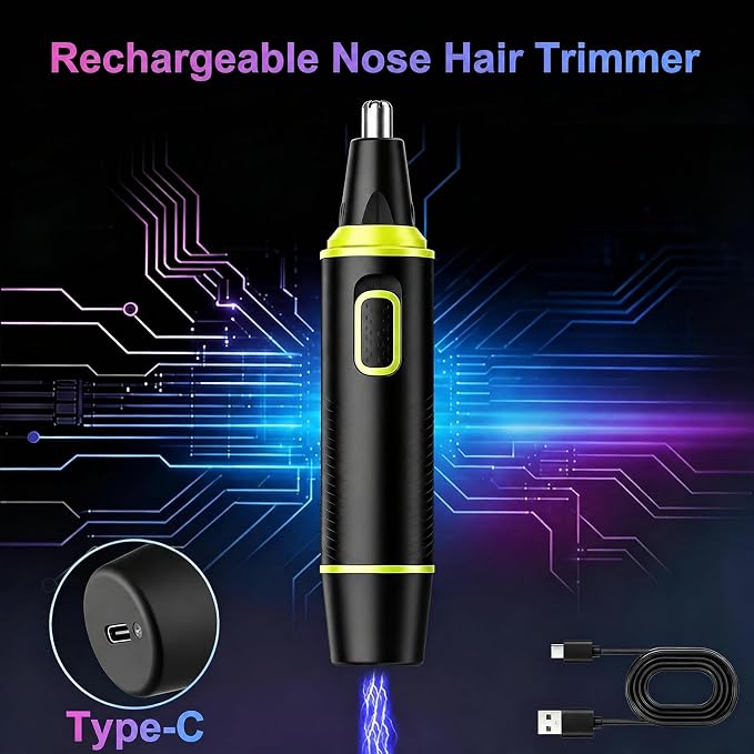 AREYZIN Nose Hair Trimmers for Men，Rechargeable Hair Trimmer 2 in 1 Painless Multifunctional Ear and Nose Hair Trimmer with IPX7 Waterproof Dual Edge Blades（Green）