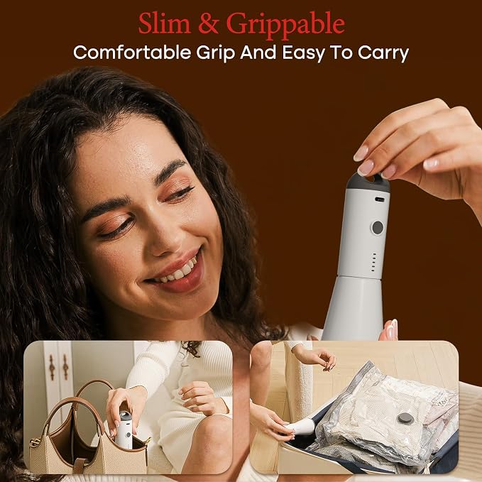 Vacbird Travel Vacuum Bags with Rechargeable Pump, Carry-On Space Saver | See Contents Easily with Transparent Bags, 1500mAh Pump Compresses 90+ Bags, Carry-On Size for Easy Travel Packing
