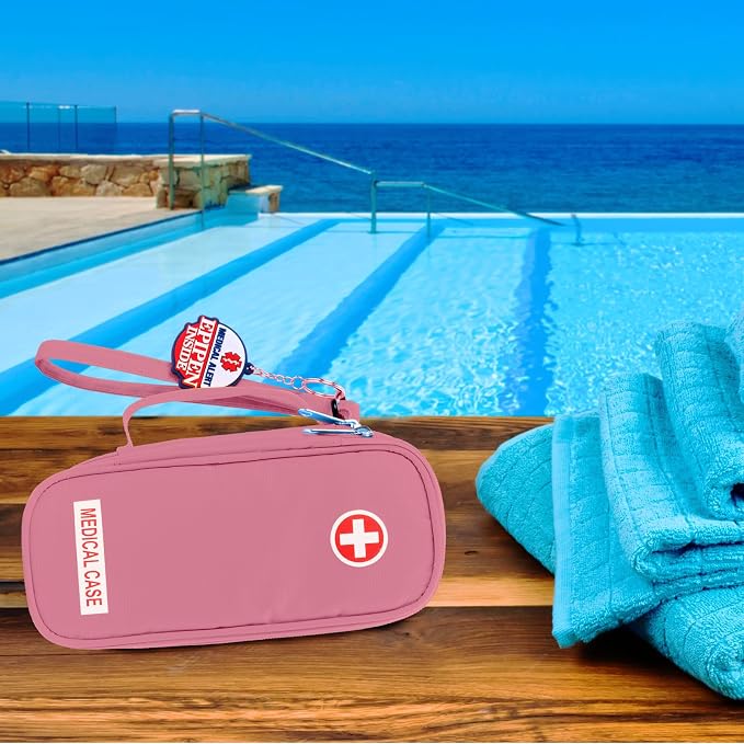 Jayour EpiPen Medical Carrying Case Insulated, Travel Medication Organizer Bag Emergency Medical Pouch, Fits 2 EpiPens, Asthma Inhaler, Anti-Histamine, Auvi-Q, Allergy Medicine Essentials (Pink)