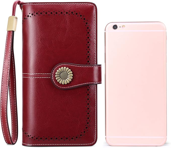 SENDEFN Wallets for Women Leather Credit Card Holder with RFID Blocking Large Capacity Wristlet | with RFID Blocking