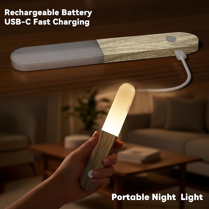 Motion Sensor Light Indoor - Wireless Wall Light, lumi Light, Magnet Rechargeable Wall Sconces, Portable Night Lights, LED Lights for Closet, Bathroom (Beech 3PCS)