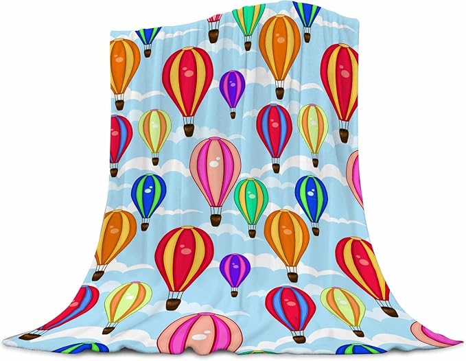 Hot Air Balloon Baby Blanket 30"x40" - Ultra Soft Flannel Throw for Infants & Toddlers - Cartoon Cloud Design - Lightweight Nursery & Stroller Blanket