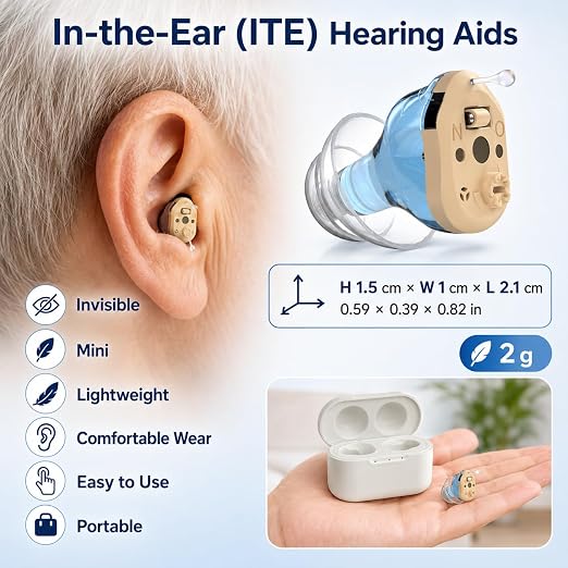 OTC Hearing Aids for Seniors and Adults for Hearing Loss BY4U Rechargeable Hearing Amplifiers with 16-Channel Digital Noise Cancelling,Volume Control,Invisible,Wireless,Comfortable,Charging Box