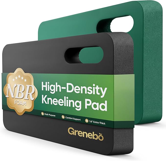 Grenebo 2-Pack Kneeling Pads, Extra Thick, 17.3 x 11 x 1.6 in, Black Green | Soft NBR Foam Cushion for gardening kneeling pad use, Knee pad support for Gardening, Baby Bathing, Exercise and Work
