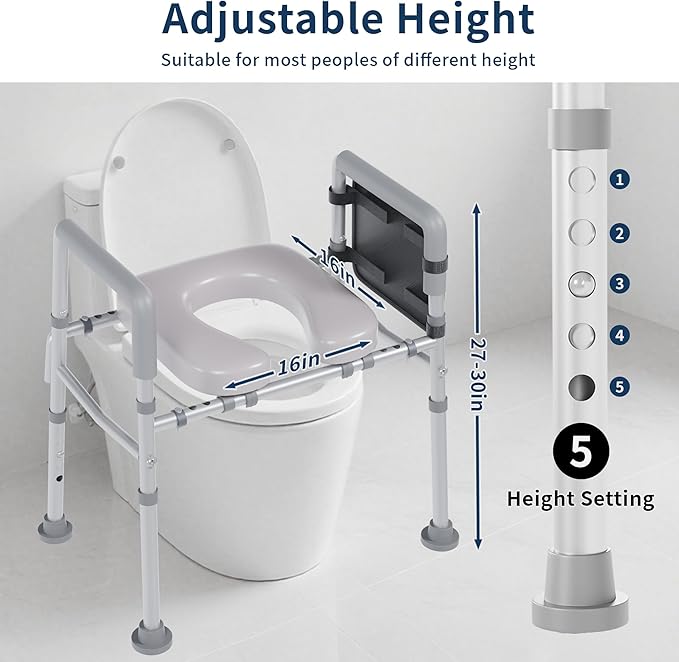 Toilet Seat Riser for Seniors, Raised Toilet Seat with Handles,Adjustable Height & Width, 400lb Raised Toilet Seat with Handles for Elderly, Handicap, Elevated, Pregnant, Fit Any Toilet