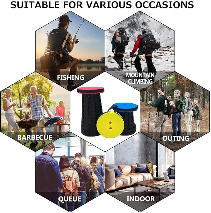 Fishboy Collapsible Stool for Adults, Portable Folding Camping Seat, 400lbs | Lightweight but sturdy, retractable telescoping design with adjustable heights for fishing, hiking, travel, festivals, BBQ