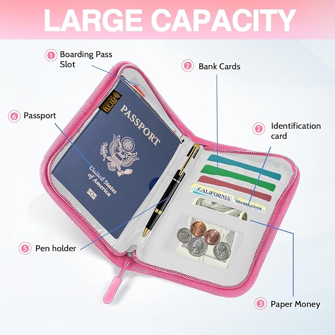 Passport Holder for Travel, Women Rfid Blocking Passport Wallet, Travel Essentials Premium Wallets, Waterproof Passport Holders Bag for Men Traveling, Travel Document Organizer Credit Cards Case