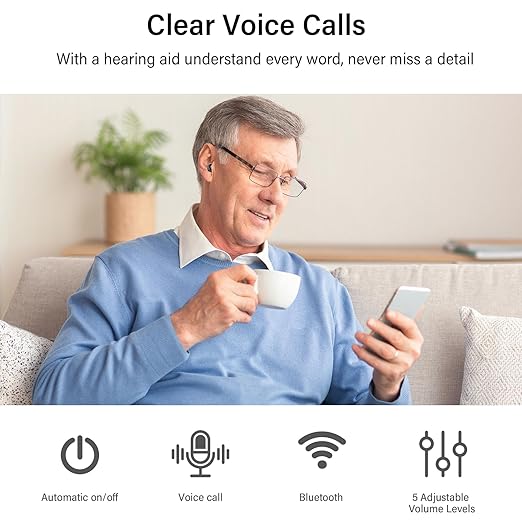 Hearing Aid, Hearing aids for Seniors Rechargeable Bluetooth Hearing Aid (Not Amplifiers) for Mild to Moderate Hearing Loss Seniors and Adults with 16-Channe Noise Reduction Bluetooth Enabled Calls
