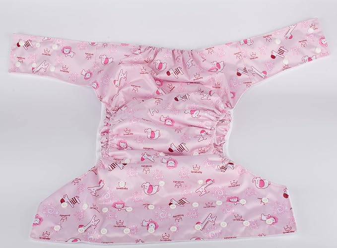 Teen Adult Cloth Diaper Nappy Reusable Washable (Pink Animals) Medium