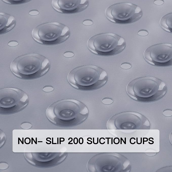 YINENN Bath and Shower Safety Mats 40x16 inch, Non Slip with Suction Cups for Bathroom Stall and Tub Floor, Extra Large and Machine Washable, Drain Holes Keep Bathtub Clean, Clear Gray