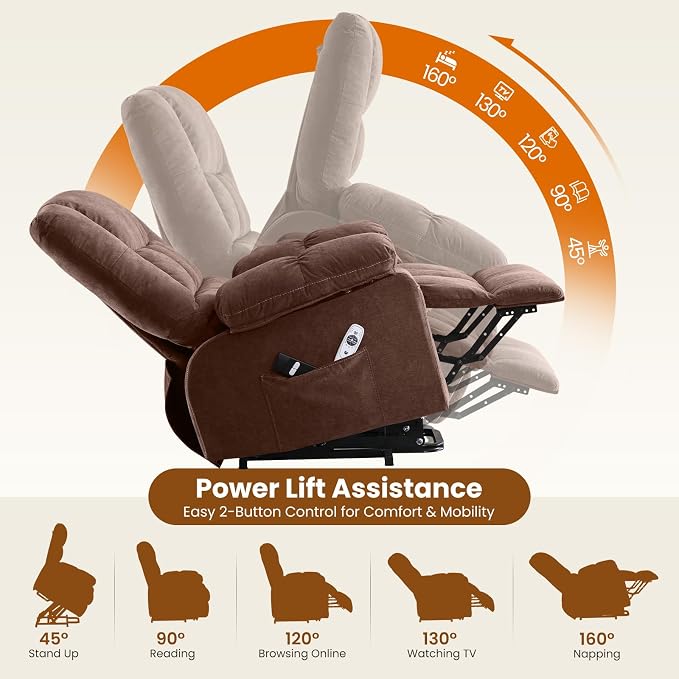 Electric Power Lift Recliner Chair Sofa with Massage and Heat for Elderly,Lift Chair with Front Pocket & Side Pockets for Living Room