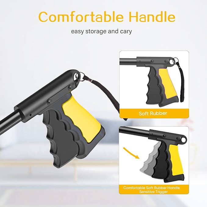 59 Inch Extra Long Grabber Reacher Tool，Pick Up Stick for Seniors with Strong Grip Magnetic，360°Rotating Anti-Slip Jaw 4" Wide Claw Opening,Hand Grabber for Reaching (YellowBlack, 59INCH)