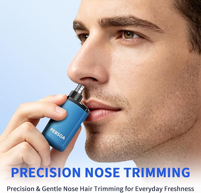 Nose Hair Trimmer for Men and Women, USB-Rechargeable Electric Nose and Ear Hair Trimmer, Pain-Free, Waterproof and Portable, with Stainless Steel Blades (Blue)