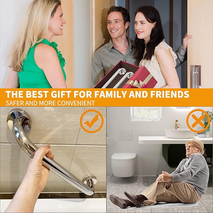 16 Inch Shower Grab Bar 2 Pack Polished Chrome SUS 304 Safety Grab Bars with Concealed Screws, 500lbs Support Assist Bath Handle Balance Bar for Handicap Elderly Pregnant Women for Christmas Gifts