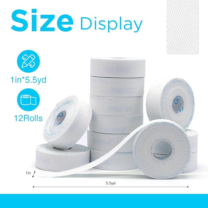 OK TAPE Hypoallergenic Surgical Tape 1 inch x 5.5yd |12 Rolls,Dry Medical Tape for Skin, Tube, Dressings, Wound First Aid Tape