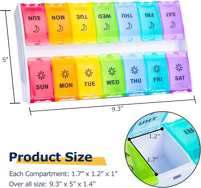 Mossime XL Large Pill Organizer 2 Times a Day, Weekly Am Pm Pill Box with Hinged Lids, 7 Day Medicine Vitamin Pill Case, Daily Pill Container, Big Medication Organizer for Supplement